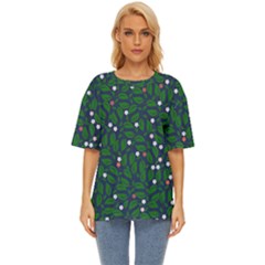 Leaves Flowers Green Background Nature Oversized Basic Tee by Ravend