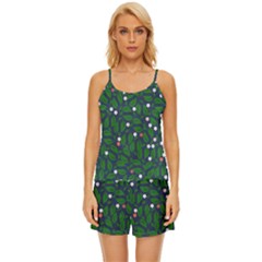 Leaves Flowers Green Background Nature Satin Pajama Short Set by Ravend