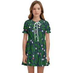 Leaves Flowers Green Background Nature Kids  Sweet Collar Dress by Ravend