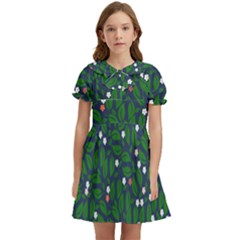 Leaves Flowers Green Background Nature Kids  Bow Tie Puff Sleeve Dress by Ravend