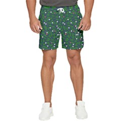 Leaves Flowers Green Background Nature Men s Runner Shorts by Ravend