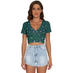 Leaves Flowers Green Background Nature V-neck Crop Top