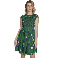 Leaves Flowers Green Background Nature Cap Sleeve High Waist Dress