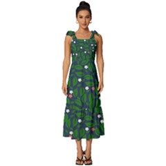 Leaves Flowers Green Background Nature Tie-strap Tiered Midi Chiffon Dress