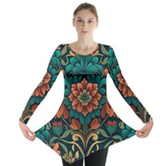 Flower Pattern Modern Floral Long Sleeve Tunic  by Ravend