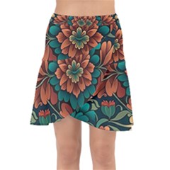 Flower Pattern Modern Floral Wrap Front Skirt by Ravend