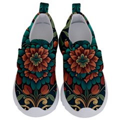 Flower Pattern Modern Floral Kids  Velcro No Lace Shoes by Ravend