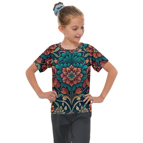 Flower Pattern Modern Floral Kids  Mesh Piece Tee by Ravend