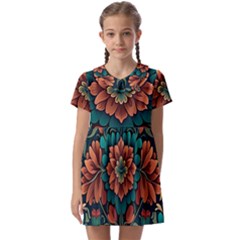 Flower Pattern Modern Floral Kids  Asymmetric Collar Dress by Ravend