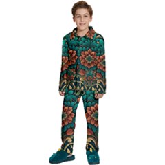 Flower Pattern Modern Floral Kids  Long Sleeve Velvet Pajamas Set