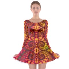 Abstract Art Pattern Fractal Design Long Sleeve Skater Dress by Ravend