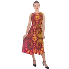 Abstract Art Pattern Fractal Design Midi Tie-back Chiffon Dress by Ravend