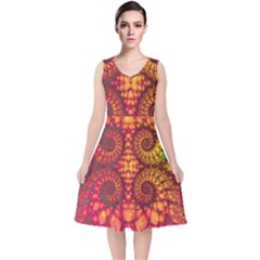 Abstract Art Pattern Fractal Design V-neck Midi Sleeveless Dress  by Ravend