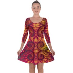 Abstract Art Pattern Fractal Design Quarter Sleeve Skater Dress by Ravend