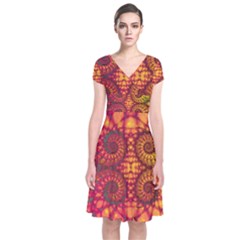 Abstract Art Pattern Fractal Design Short Sleeve Front Wrap Dress by Ravend