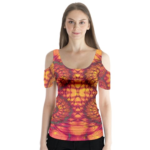 Abstract Art Pattern Fractal Design Butterfly Sleeve Cutout Tee  by Ravend