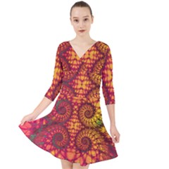 Abstract Art Pattern Fractal Design Quarter Sleeve Front Wrap Dress by Ravend