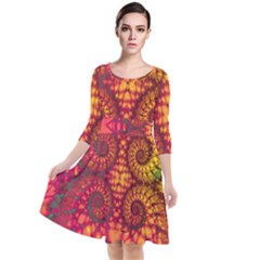 Abstract Art Pattern Fractal Design Quarter Sleeve Waist Band Dress by Ravend