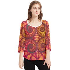 Abstract Art Pattern Fractal Design Chiffon Quarter Sleeve Blouse by Ravend