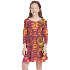 Abstract Art Pattern Fractal Design Kids  Quarter Sleeve Skater Dress by Ravend