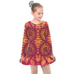 Abstract Art Pattern Fractal Design Kids  Long Sleeve Dress by Ravend