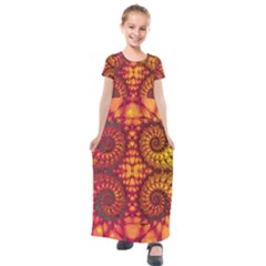 Abstract Art Pattern Fractal Design Kids  Short Sleeve Maxi Dress by Ravend