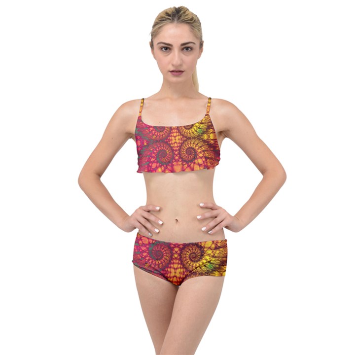 Abstract Art Pattern Fractal Design Layered Top Bikini Set