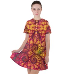 Abstract Art Pattern Fractal Design Short Sleeve Shoulder Cut Out Dress  by Ravend