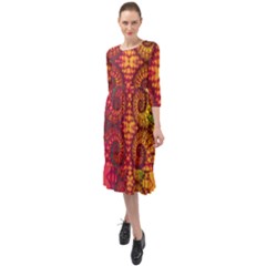 Abstract Art Pattern Fractal Design Ruffle End Midi Chiffon Dress by Ravend