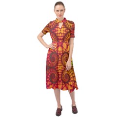 Abstract Art Pattern Fractal Design Keyhole Neckline Chiffon Dress by Ravend