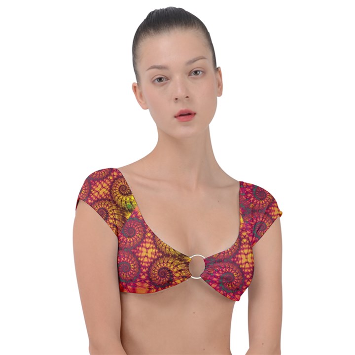 Abstract Art Pattern Fractal Design Cap Sleeve Ring Bikini Top