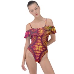 Abstract Art Pattern Fractal Design Frill Detail One Piece Swimsuit by Ravend