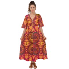 Abstract Art Pattern Fractal Design Kimono Sleeve Boho Dress by Ravend