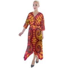 Abstract Art Pattern Fractal Design Quarter Sleeve Wrap Front Maxi Dress by Ravend