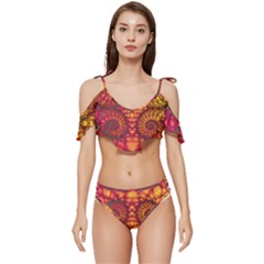 Abstract Art Pattern Fractal Design Ruffle Edge Tie Up Bikini Set	 by Ravend