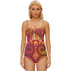 Abstract Art Pattern Fractal Design Knot Front One-piece Swimsuit by Ravend