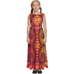 Abstract Art Pattern Fractal Design Kids  Satin Sleeveless Maxi Dress by Ravend