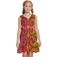 Abstract Art Pattern Fractal Design Kids  Sleeveless Tiered Mini Dress by Ravend