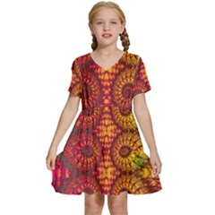 Abstract Art Pattern Fractal Design Kids  Short Sleeve Tiered Mini Dress by Ravend