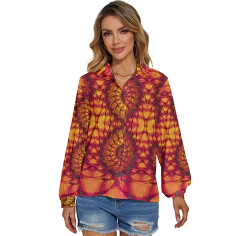 Abstract Art Pattern Fractal Design Women s Long Sleeve Button Down Shirt by Ravend