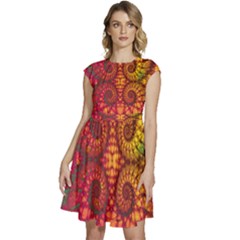 Abstract Art Pattern Fractal Design Cap Sleeve High Waist Dress by Ravend