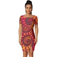 Abstract Art Pattern Fractal Design Fitted Knot Split End Bodycon Dress by Ravend