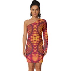 Abstract Art Pattern Fractal Design Long Sleeve One Shoulder Mini Dress by Ravend