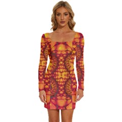 Abstract Art Pattern Fractal Design Long Sleeve Square Neck Bodycon Velour Dress by Ravend