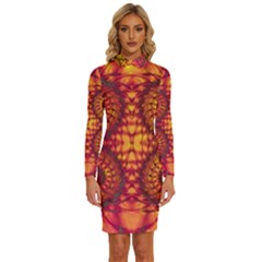 Abstract Art Pattern Fractal Design Long Sleeve Shirt Collar Bodycon Dress