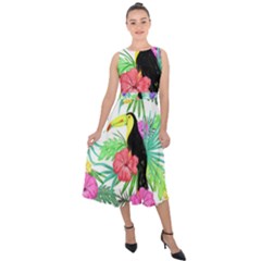 Sheets Tropical Nature Green Plant Midi Tie-back Chiffon Dress by Ravend