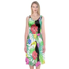 Sheets Tropical Nature Green Plant Midi Sleeveless Dress by Ravend