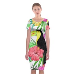 Sheets Tropical Nature Green Plant Classic Short Sleeve Midi Dress by Ravend