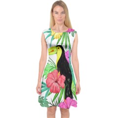 Sheets Tropical Nature Green Plant Capsleeve Midi Dress by Ravend