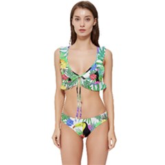 Sheets Tropical Nature Green Plant Low Cut Ruffle Edge Bikini Set